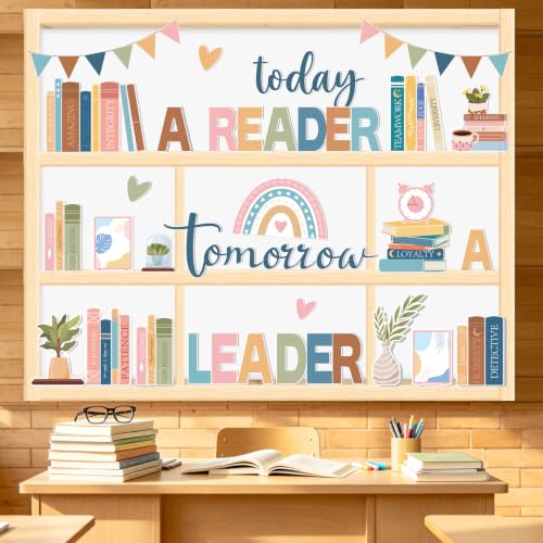 63Pcs Boho Reading Bulletin Board Decorations Set, Motivational Library Books Paper Cut-Outs Inspirational Affirmation Cutouts for Back to School Teacher Supplies Office Classroom Door Wall Decor