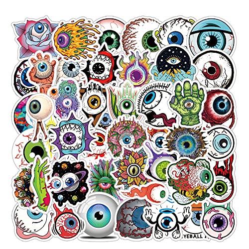 64Pcs Cool Eyeball Stickers Pack, Halloween Horror Terror Vinyl Waterproof Sticker Decals for Water Bottle,Skateboard,Laptop,Phone,Journal,Scrapbooking for Supply Favor Decor