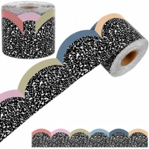 65Ft Boho Composition Bulletin Board Border Colorful Rolled Scalloped Border Trim Black and White Bulletin Board Scalloped Trim for Windows Office Home School Classroom Chalkboard Decoration(Boho)
