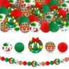 65Pcs Christmas Silicone Beads Kit, 3D Christmas Wreath & Gingerbread Man Focal Beads, 15mm Printed Round Beads for DIY Beaded Pens, Keychains, Necklaces, Bag Charms & Home Christmas Decorations