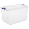 66 Quart Large Clear Storage Bin with Blue Latching Lid