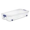 66 Quart Latching Underbed Wheeled Storage Bin, Clear Plastic Storage Container with Latch Lid, Blue