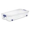66 Quart Stackable Under‑Bed Storage Container,Wheeled Plastic Storage Bin with Latching Lid,Blue,Clear Household Storage Tote for Linens Shoes