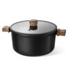 6.75QT Titanium Non-Stick Dutch Oven Large Capacity Die-Cast Aluminum Stockpot with Glass Lid, Induction Compatible All Stovetops Cooking Pot, Oven Safe Up to 450°F, Easy Clean Kitchen Cookware, Black