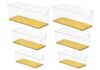 (6) Clear Plastic Drawer Organizers w/Gold Base (3) Size Versatile Desk Container Divider Vanity Makeup Jewerly Kitchen Bedroom Bathroom Office Supply Storage Tray Open Front