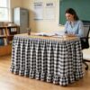 6FT Gingham Table Skirt Ruffled Checkered Desk Skirt Decor，Black
