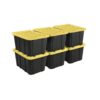 6 Pack 27 Gallon Large Storage Bin, Plastic Storage Totes With Secure Snap Lid, Multipurpose Container For Home, Garage And Warehouse, Black Yellow
