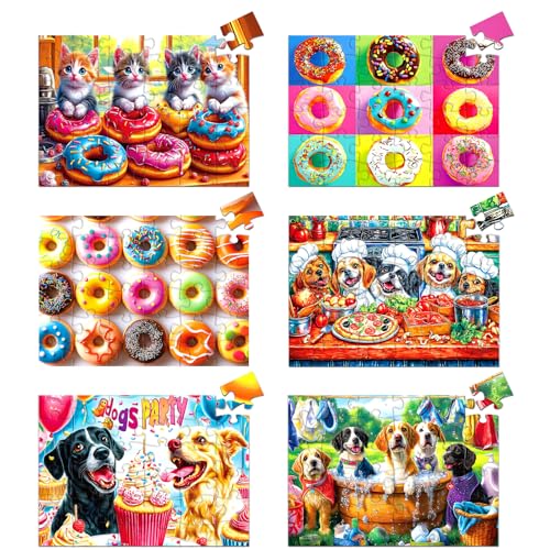 6 Pack 36 Large Piece Puzzles for Seniors, Dementia & Alzheimer's Activities for Elderly Adults, Easy Jigsaw Puzzles with Cute Dog & Donut Designs, Memory & Cognitive Games, Ideal Gifts