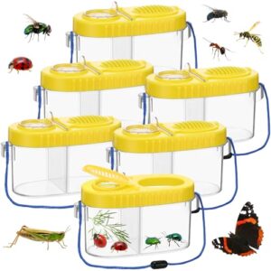 6 Pack Bug Catcher Kit for Kids Bulk Insect Habitat Viewer with Magnifying Glass Vents Portable Bug Collection Cage with Lanyard Nature Outdoor Explorer Set for Boys Girls Birthday Gift(Yellow)