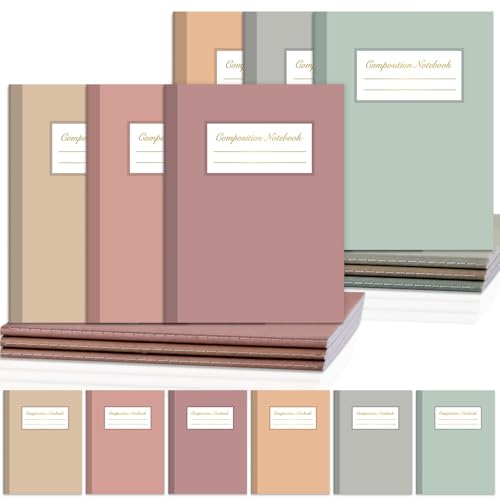 6 Pack Large Composition Notebooks Bulk 9.8 × 7.5 in Wide Ruled Hard Cover Composition Book Assorted Marble Journal College Ruled Paper for Adult Student College Office Back to School Supply(Morandi)