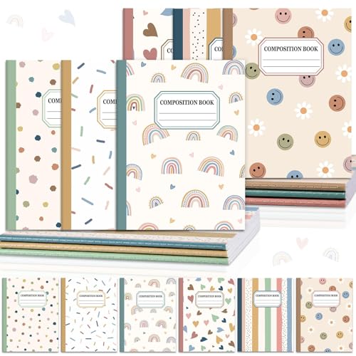 6 Pack Large Composition Notebooks Bulk 9.8 × 7.5 in Wide Ruled Hard Cover Composition Book Assorted Marble Journal College Ruled Paper for Adult Student College Office Back to School Supplies(Boho)
