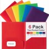 6 Pack Plastic Folders with Pockets, 6 Assorted Colors, 2 Pocket Folders for Documents, Heavy Duty Poly Pocket Folders with Business Card Slot, File Folders for Office School Home Organization