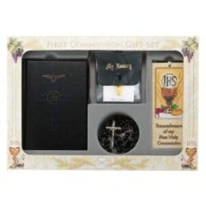 6pc. Boys Blessed Trinity Missal Set with a Black Text Book Cover - P65
