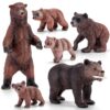 6PCS Brown Bear Figurines Forest Animals Toy for Kids 3-5 Thanksgiving Gift