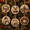 6PCS Christmas Ornament Kits,DIY Wooden Diamond Pearl Art Tree Ornaments,A