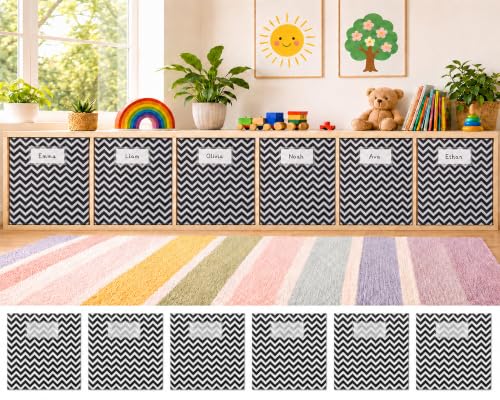 6Pcs Classroom Cabinet Curtains for Shelves 24.4 X 24 Inch Black White Back to School Self Adhesive Curtains Black White Striped Curtain for School Bookshelf Home Daycare Primary Playroom Privacy
