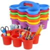 6 Pcs Classroom Caddy Organizer, Desktop Plastic Caddy with Handle and 6 Compartments, Multicolor Drink Holder for Crayons, Pencils, Markers and Office Supplies, Desk, Shelf and Countertop Use