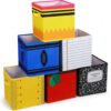 6Pcs Classroom Fabric Storage Bins 11 Inch Pencil Crayon Apple Storage Baskets Classroom Must Have Foldable Storage Back to School Organizer with Handles for School Home Nursery Office Home Supplies
