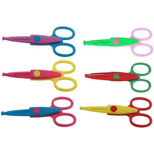 6 Pcs Craft Scissors Set, 6 Different Pattern Blades, Cutter Free Safety Design for Arts and Crafts, Decorative Scrapbooking Scissors, Greeting Card Making and Paper Cutting Projects for Crafters