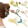 6 Pcs Cute Flower Hair Claw Clips for Women 4.3 Inch Large Butterfly Tulip NonSlip Barrettes Strong Hold Fashion Hair Accessories Clamps for Girls with Long Curly Thick Thin Hair