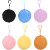 6pcs Cute round Plush Coin Purse with Zipper and Keychain