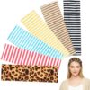 6 Pcs Striped Leopard Print Headbands Elastic Non Slip for Sports Daily Use