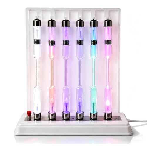 6 Rare Gas Glass Tubes, Spectrum Tube Set with He/ne/ar/h2/n2/hg and Excitation Base, Noble Gas Glow Discharge Kit, for Spectral Analysis, Physics Teaching, Science Spectral Tube