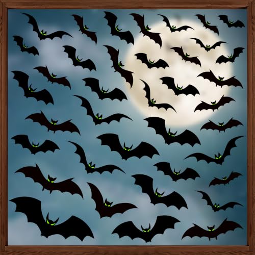 6 Sheets Halloween Window Clings Large Scary Bats Silhouette Window Decals Black Bats with Glow Eyes Windows Stickers Double Sided Windows Decoration for Home School Office Glass Halloween Party Decor