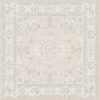 6x6 Square Beige Area Rug: Vintage Floral Soft Washable Carpet Living Room