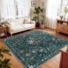 6x6 Washable Area Rug Living Room: Floral Non-Slip Washable Mat for Indoor Floor Dining Room Bedroom High Traffic Area - Soft Low Pile Carpet for Vintage Boho Home Decor (6ft Square, Green)