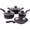 7-Piece Nonstick Aluminum Cookware Set with Lids, Includes 1QT/2QT Saucepan, 4QT Dutch Oven & 8in Skillet, Black Non-Stick Coating, Not Induction & Oven Safe, Residential Daily Kitchen Use