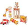 7-Piece Wooden Baby Toy Set with Musical Rattles and Xylophone