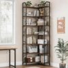 7-Tier Corner Shelf Industrial Bookshelf, Rustic Wood & Metal Frame