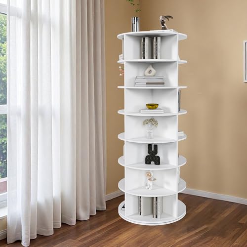 7-Tier Rotating Shoe Rack Tower, 360° Spinning Shoe Organizer for 28 Pairs, Freestanding Revolving Storage Rack, White Spinning Organizer, Display Storage Rack, for Corners, Closets