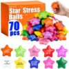 70 Pack Star Stress Balls Bulk, Foam Fidget Toys with Motivational Quotes
