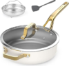 10-in-1 White Ceramic Nonstick Deep Saute Pan Set With Steamer & Lid, 4QT | 10”.PFAS-free frying pan.non-toxic.Induction ready. Oven safe to 480°F. Cool-touch handle. Dishwasher safe. Perfect for RVs!
