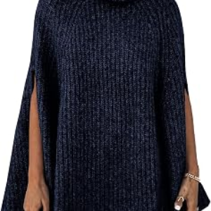 KIRUNDO Turtleneck Chunky Poncho Sweater