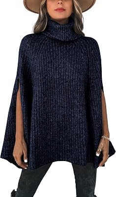KIRUNDO Turtleneck Chunky Poncho Sweater