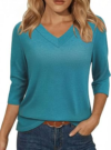 Womens Tops 3/4 Sleeve V Neck Tunic Tops Casual Loose Fit Shirts