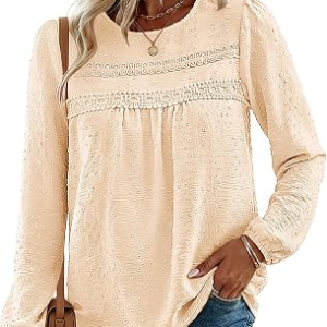 Yuson Girl Long Sleeve Blouses for Women Fall Crewneck Flowy Boho Top