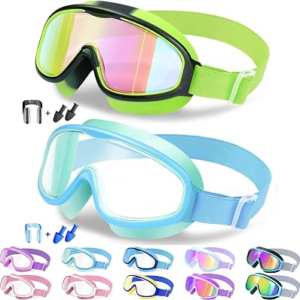 Vvinca Kids Goggles with Comfort Fabric Strap, Kids Swim Goggles Wide View Anti-Fog/UV No Leaking Swimming Goggles for 3-14