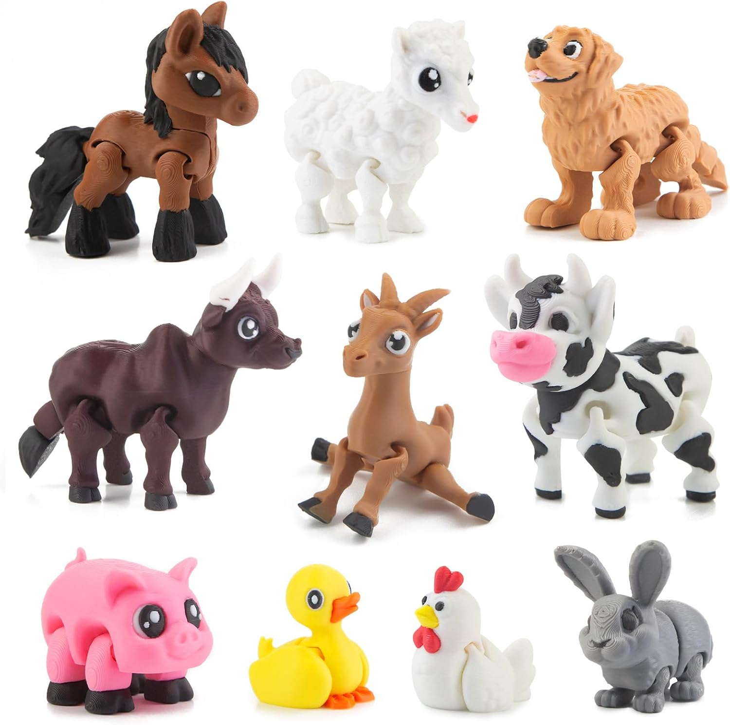 VDEZX 10Pack 3D Printed Farm Animals Toy for Kids, Farm Animal Party Favors
