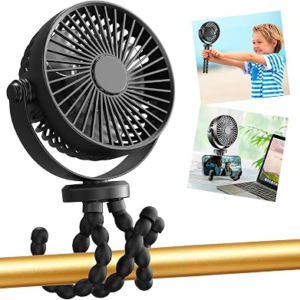 snawowo Mini Portable Stroller Fan, 3000mAh Battery Operated Personal Small Handheld Fan with Flexible Tripod, 360 Rotate 3 Speed Rechargeable Clip on for Car Seat Crib Treadmill Travel Camping