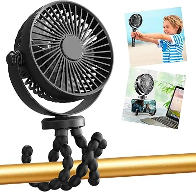 snawowo Mini Portable Stroller Fan, 3000mAh Battery Operated Personal Small Handheld Fan with Flexible Tripod, 360 Rotate 3 Speed Rechargeable Clip on for Car Seat Crib Treadmill Travel Camping