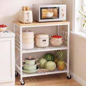 3-Tier Rolling Kitchen Cart with Lockable Wheels