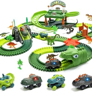 EagleStone 266 PCS Dinosaur Track Toys with Double-Level Parking Garage