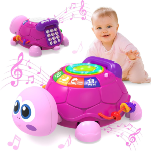 KaeoHye Musical Turtle Baby Toys 6-12 Months，Baby Crawling Toys for 12-18 Months,Early Learning Toy with Light&Sound,Tummy Time Toys Gifts for 3-6 4 5 7 8 9-12 18 Month Boy Girl（Pink）