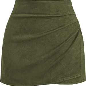 BTFBM Faux Suede Mini Skirts for Women Ruched Wrap Skorts | Elastic High Waisted Skirt With Shorts Underneath, Cute Boho Skort, Holiday Western Concert Outfits, Trendy Winter Fall 2026