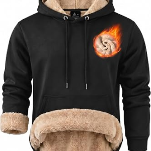 ZITY Men’s Sherpa Lined Hoodie Sweatshirts Heavy Pullover Kangaroo Pocket Winter Windproof Warm Fleece Hoodie Athletic Black M