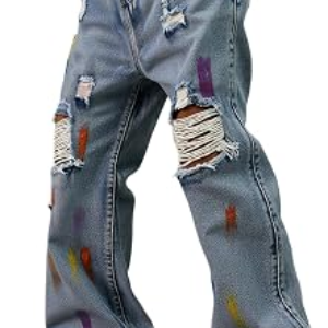 Mens Ripped Jeans Straight Leg Y2K Denim Pants